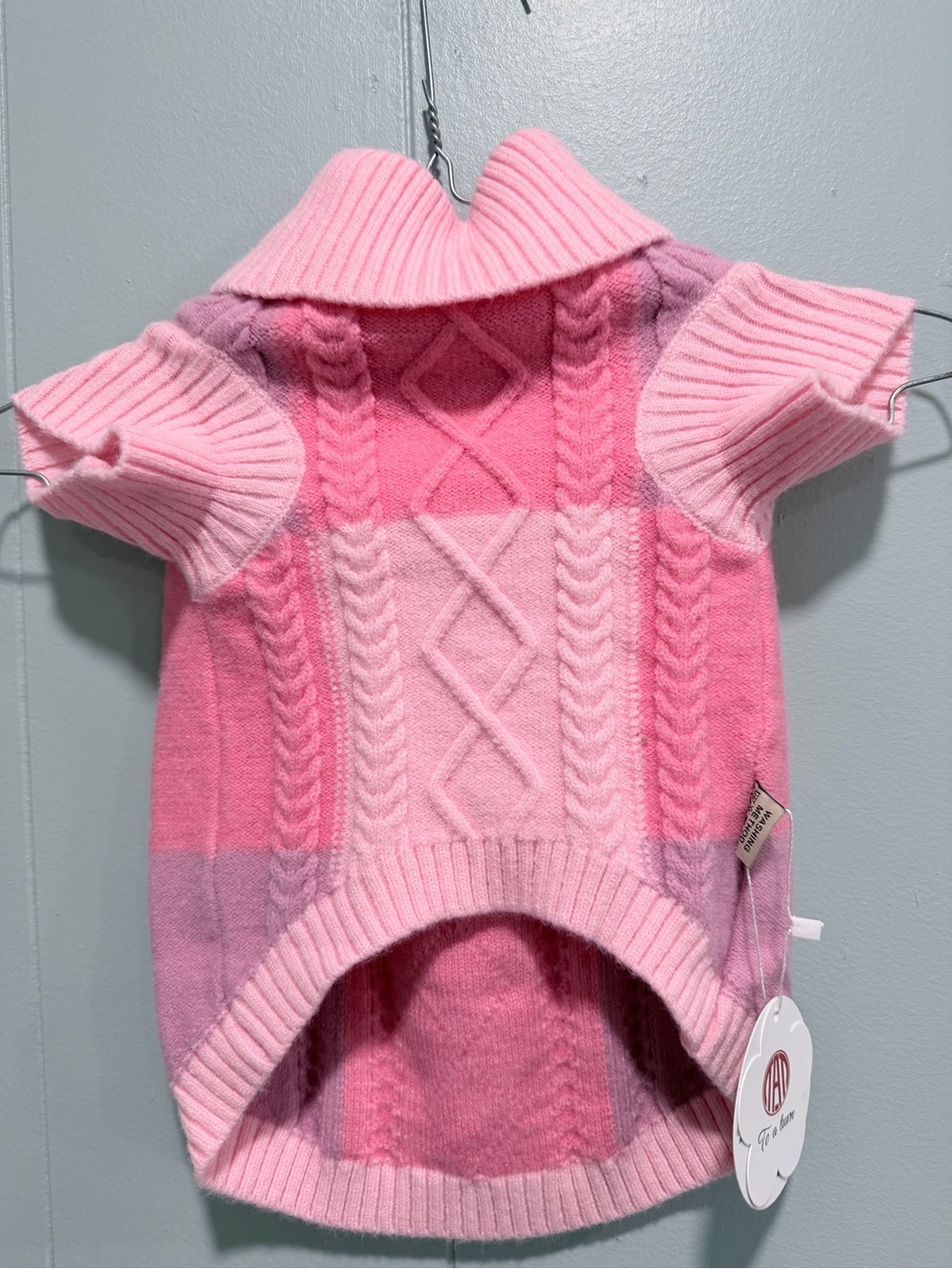 adidas Pink Cable-Knit Short Sleeve Turtleneck Sweater